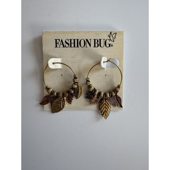 Fashion Bug Earrings Gold Tone Leaf Dangle Hoop Earrings Multi Color New - Picture 1 of 2